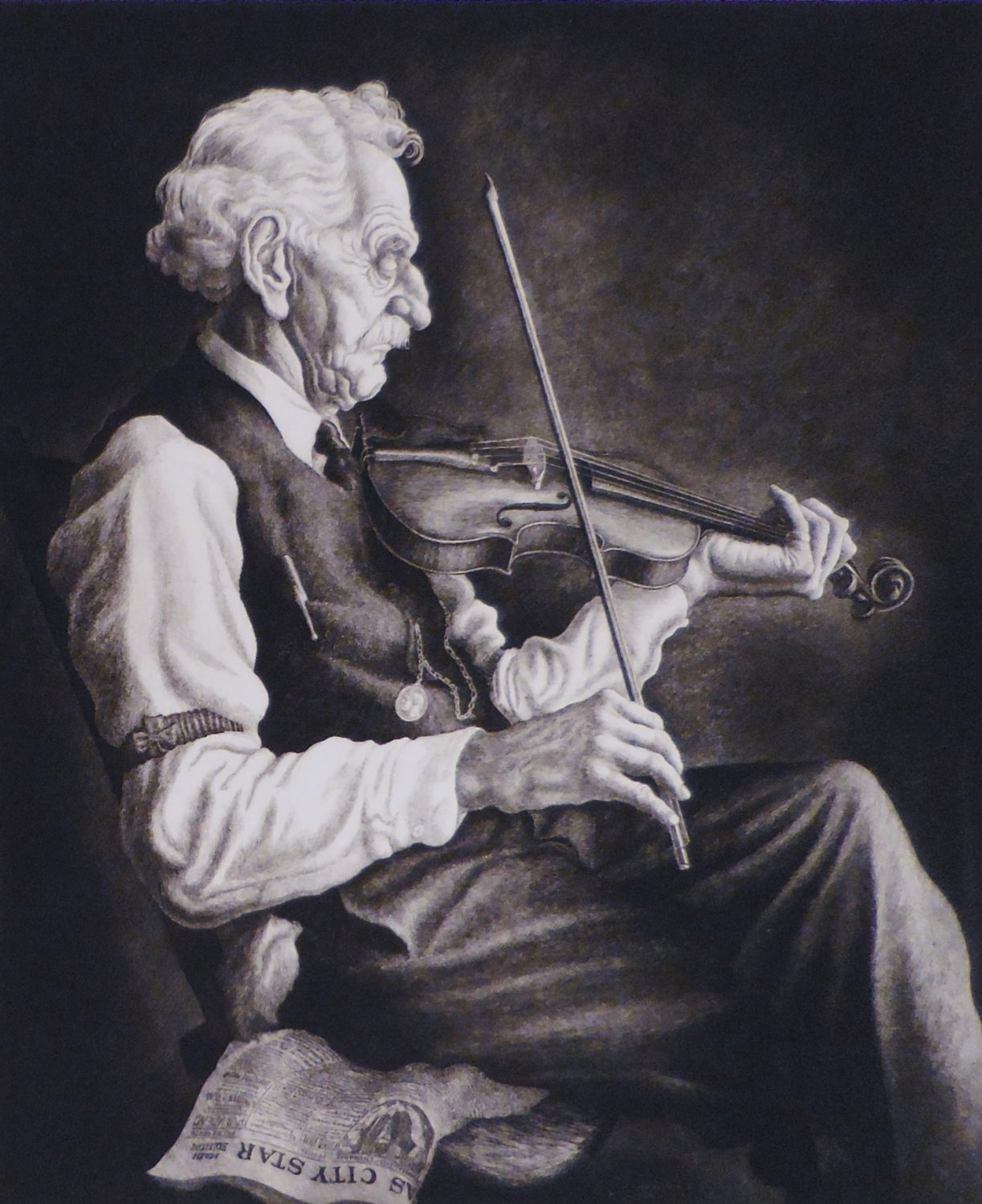 Old Man with a Violin - Kiechel Fine Art